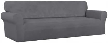 PureFit Stretch Couch Covers for Sofa 4 Seater Slipcovers Gray | 1-Piece Sofa - Image 8