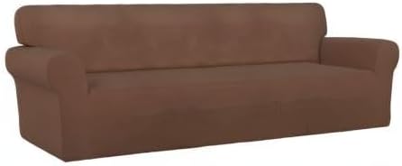 PureFit Stretch Couch Covers for Sofa 4 Seater Slipcovers Brown | 1-Piece Sofa - Image 8
