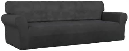PureFit Stretch Couch Covers for Sofa 4 Seater Slipcovers Dark Gray | 1-Piece - Image 8