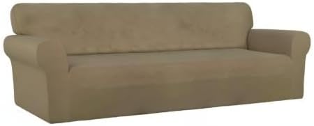 PureFit Stretch Couch Covers for Sofa 4 Seater Slipcovers Tan | 1-Piece Sofa - Image 8