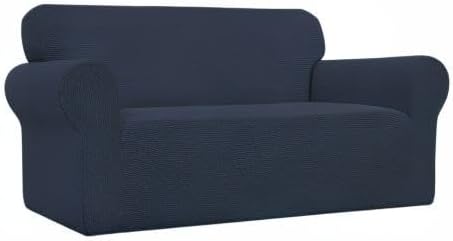 Easy-Going Stretch Loveseat Couch Covers Washable Dark Blue | 1-Piece Loveseat - Image 9