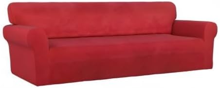 PureFit Stretch Couch Covers for Sofa 4 Seater Slipcovers Red | 1-Piece Sofa - Image 8