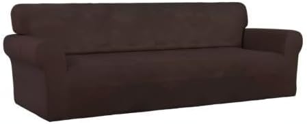 PureFit Stretch Couch Covers for Sofa 4 Seater Slipcovers Chocolate | 1-Piece - Image 8