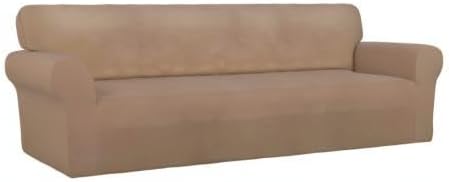PureFit Stretch Couch Covers for Sofa 4 Seater Slipcovers Camel | 1-Piece Sofa - Image 8