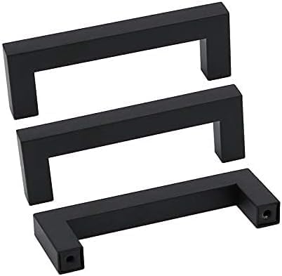 goldenwarm 50 Pack 4 Inch Black Cabinet Handles Matte Black Drawer Pulls Stainless Steel Cabinets Hardware Square Bar Modern for Kitchen Bathroom Cupboard