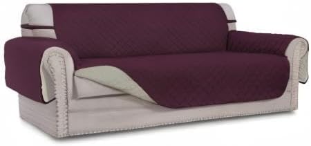 Easy-Going Reversible Couch Cover, 3 Cushion Sofa, Wine/Beige | Machine - Image 10