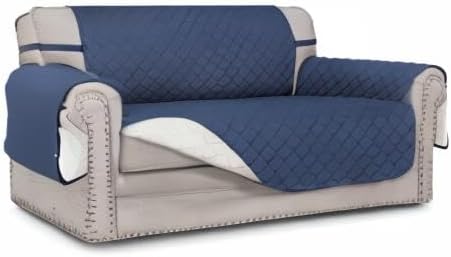 Easy-Going Reversible Couch Cover, 2 Cushion Sofa, Dark Blue/Ivory | Loveseat - Image 8