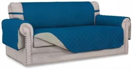 Easy-Going Reversible Couch Cover, 2 Cushion Sofa, Peacockblue/Beige | - Image 7