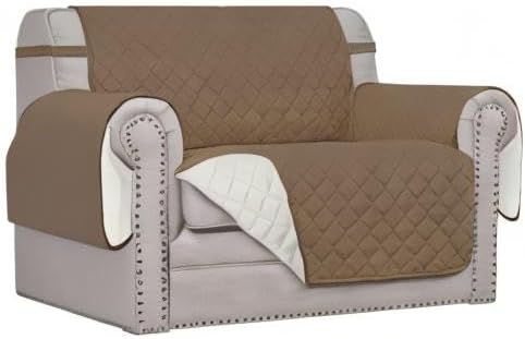 Easy-Going Reversible Couch Cover, Oversized Chair, Camel/Ivory | Machine - Image 8