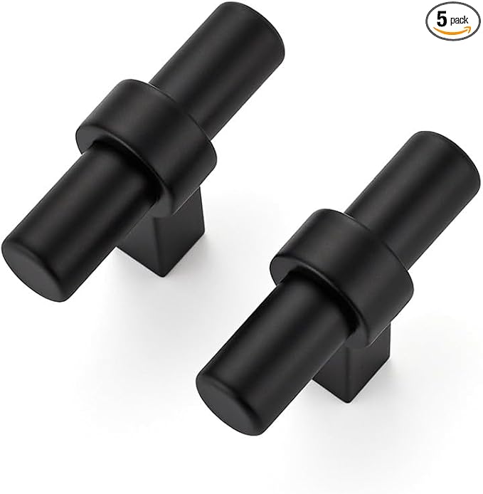 5 Pack Matte Black Cabinet Knobs - Kitchen Cabinet Knobs Black Cabinet Pulls for Kitchen Cabinet Drawer Stainless Steel Dresser Knobs for Cabinet Hardware 2in Length Single Hole T Bar Knbs