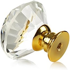 DEELF 24 Packs Kitchen Cabinet Knobs, 40 mm Crystal Cabinet Knobs, Diamond Dresser Handle Drawer Pulls, Dresser Knobs for Cabinets and Drawers, Gold Base