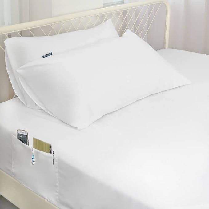 Full Size Air Mattress Sheet Set - 3 Pieces Extra Deep Pocket Full Sheet Set 16 to 24 inch - Sheets with Pocket on Side - Easily Fits Extra Deep Pillow Top Air Mattress-White