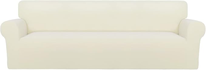 PureFit Stretch Couch Covers for Sofa 4 Seater Slipcovers Ivory | 1-Piece Sofa by PureFit