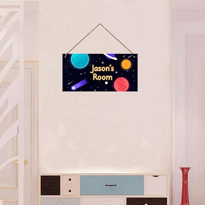 Personalized Sign Fantasy Universe Themed For Kids Room Nursery Door Decor,Custom Name Planet Wall Art Decor Decorative Plate for Boys Bedroom Girls Room Baby Game Room