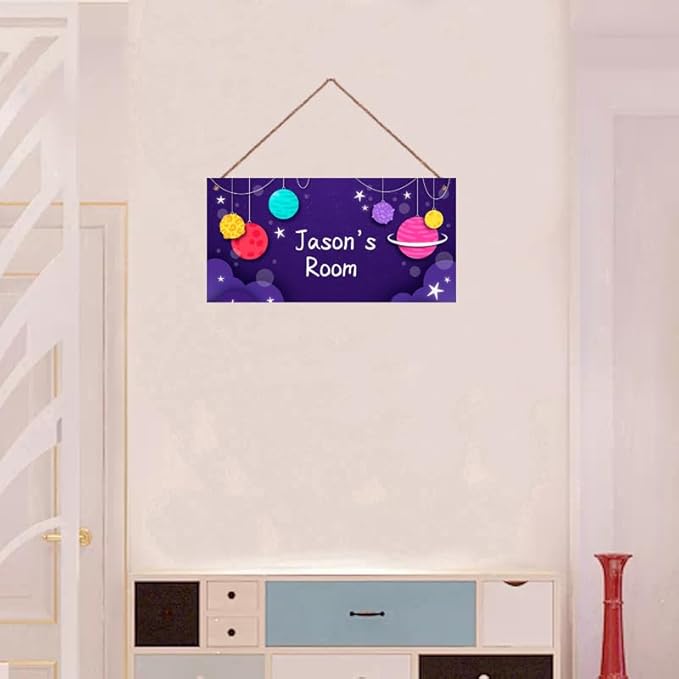 Personalized Outer Space Man Cave Sign For Boys Bedroom Custom Name Science Fiction Theme Kids Room Toddler Baby Nursery Door Plaque Planet Wall Art Decor For Little Man Cave