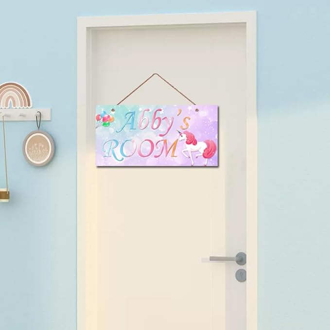 Personalized Signs Unicorn Sign, Unicorn Canvas Wall Art for Teen Girls Room Boys Bedroom Nursery, Cute Dreamworld Kids Room Birthday Party, Bathroom, Playroom