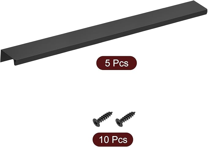 uxcell Cabinet Finger Edge Pull, 5pcs 300mm / 11.81" Aluminum Alloy Back Mount Hidden Cabinet Pulls Concealed Handle for Home Kitchen Drawer Cabinet, Black