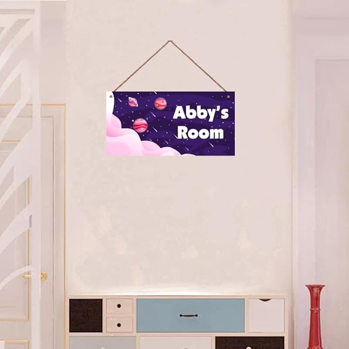 Personalized Universe Sign Cute Aerospace Stars Themed For Kids Room Nursery Door Decor,Custom Name Wall Decor Decorative Plate for Boys Room Girls Bedroom
