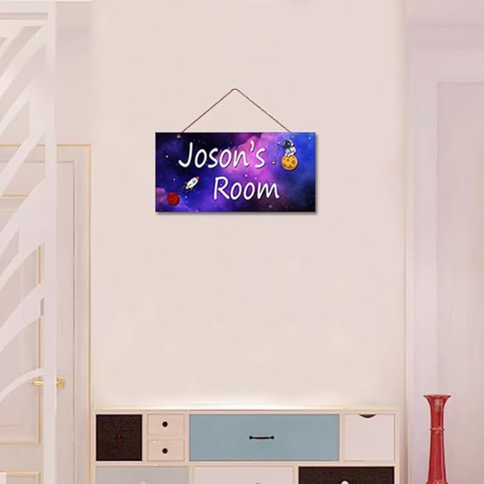 Personalized Signs Astronaut Sign Customized Signs Door Decoration Exquisite Decorative Signs For Boys Room Custom Name for Kids Room Wall Art Decor Outer Space Themed Decor Rocket Nursery Decor