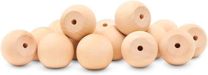 Wood Knobs, 1.25 Inch Round Natural Wood Drawer Pulls, Pack of 12 Unfinished Wooden Drawer Knobs, Ball Shaped Wood Cabinet Knobs, Nursery Dresser Knobs, Wood Door Knobs and Crafts