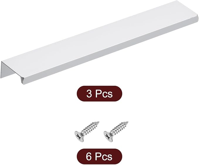 uxcell Cabinet Finger Edge Pull, 3pcs 200mm / 7.87" Aluminum Alloy Back Mount Hidden Cabinet Pulls Concealed Handle for Home Kitchen Drawer Cabinet, Silver