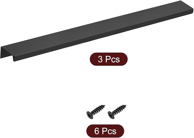 uxcell Cabinet Finger Edge Pull, 3pcs 300mm / 11.81" Aluminum Alloy Back Mount Hidden Cabinet Pulls Concealed Handle for Home Kitchen Drawer Cabinet, Black