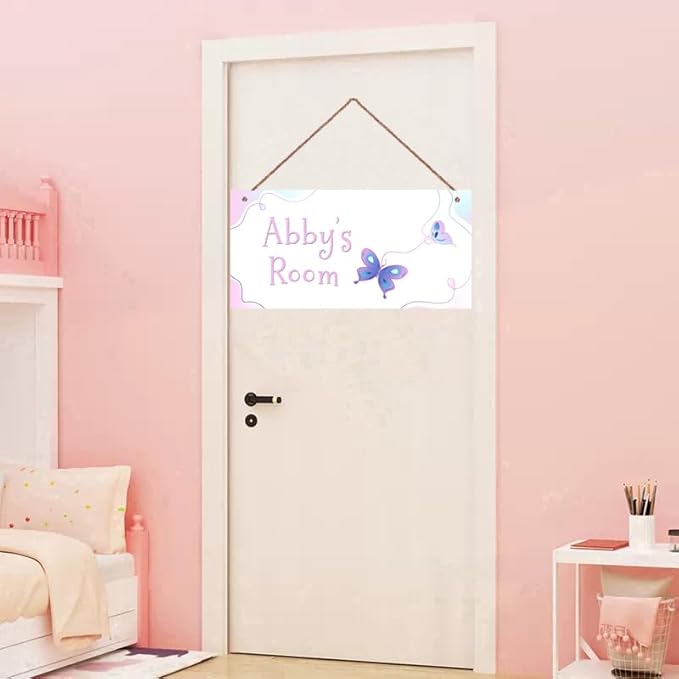 Personalized Butterfly Door Sign Girls Bedroom Kids Nursery Wall Decor Custom Name Art Wooden Plaque For Home Kitchen Garden Yard Wall Bedroom Club Front Door Decor