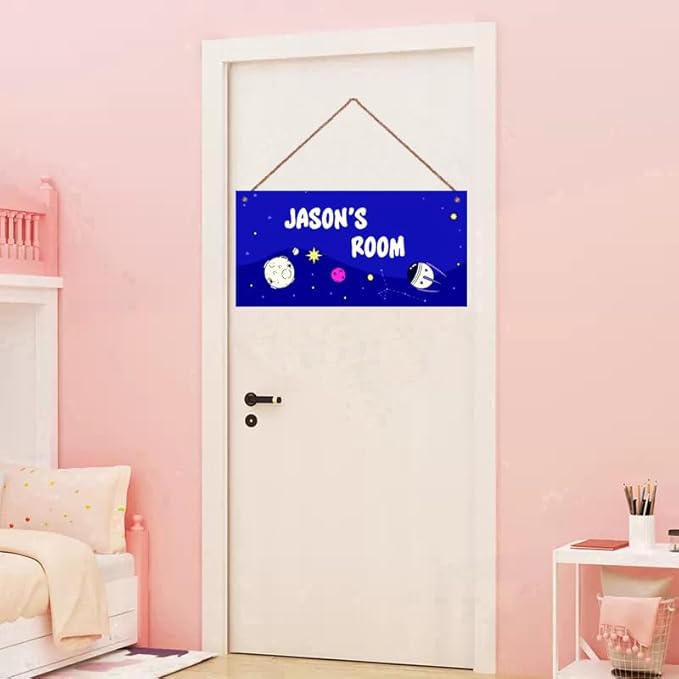 Personalized Sign Space Themed Bedroom Decor Fantasy Spacecraft Sign Outer Space Decor for Boys Room Kids Room Nursery Cartoon Wall Decorations Stuff For Little Man Cave