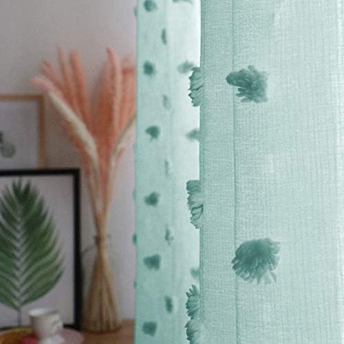 MYSKY HOME Pom Pom Aqua Sheer Curtains for Bedroom Living Room Light Filtering Semi-Sheer Curtains for Nursery Girls Kids Room Rod Pocket Boho Voile Draperies Aqua 52 x 95 inch 2 Panels