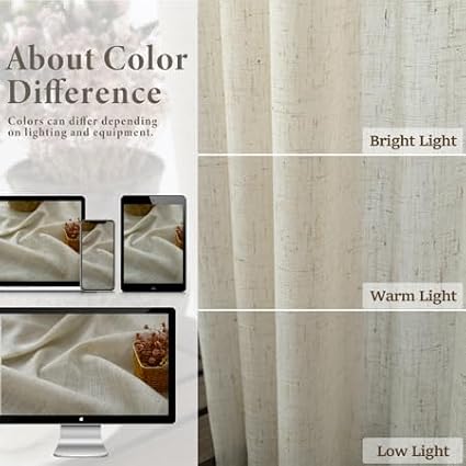 Pitalk Flax Linen Sheer Curtains 68 Inch Length 2 Panel Set - Image 4
