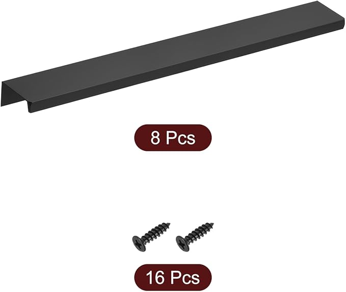 uxcell Cabinet Finger Edge Pull, 8pcs 250mm / 9.84" Aluminum Alloy Back Mount Hidden Cabinet Pulls Concealed Handle for Home Kitchen Drawer Cabinet, Black