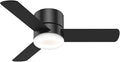 Hunter 44 inch Indoor Ceiling Fan with Light and Remote Control - For Bedroom or Living Room, Low Profile Mount, Black Modern Ceiling Fan with LED Light, Quiet, 3 Blades - Minimus 59453, Matte Black