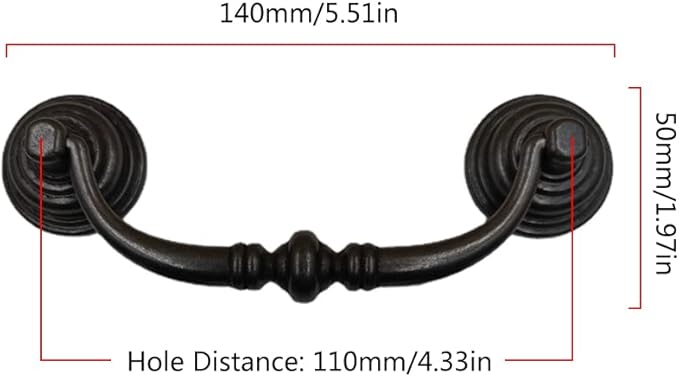4PCS Retro Dresser Drawer Drop Bail Pulls Handles Classic Metal Swing Handles Hole Centers for Kitchen Bedroom Decoration (Iron Black)