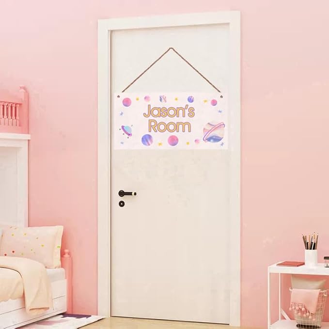 Personalized Universe Sign, Outer Space Theme Wall Art Decor Custom Name Door Plate for Kids Room Nursery Planet Stars Door Art Décor For Girls Boys Room Little Man Cave
