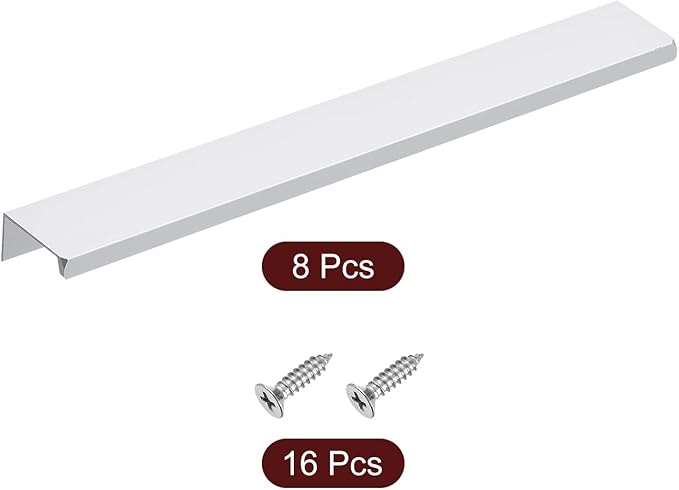 uxcell Cabinet Finger Edge Pull, 8pcs 250mm / 9.84" Aluminum Alloy Back Mount Hidden Cabinet Pulls Concealed Handle for Home Kitchen Drawer Cabinet, Silver