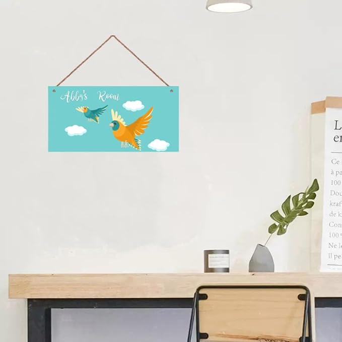 Personalized Signs Birds Sign Kids Door Sign Little Man Cave Wall Art Decor Custom Name Pigeon Art Sign for Kids Room Floral Nursery Art Plate For Boys Room Girls Bedroom