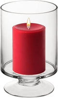 CYS EXCEL Glass Hurricane Pillar Candle Holder (H:6" W:3.75") | Multiple Size Choices Short Stem Candle Centerpieces | Stemmed Glass Cylinder Candle Vase