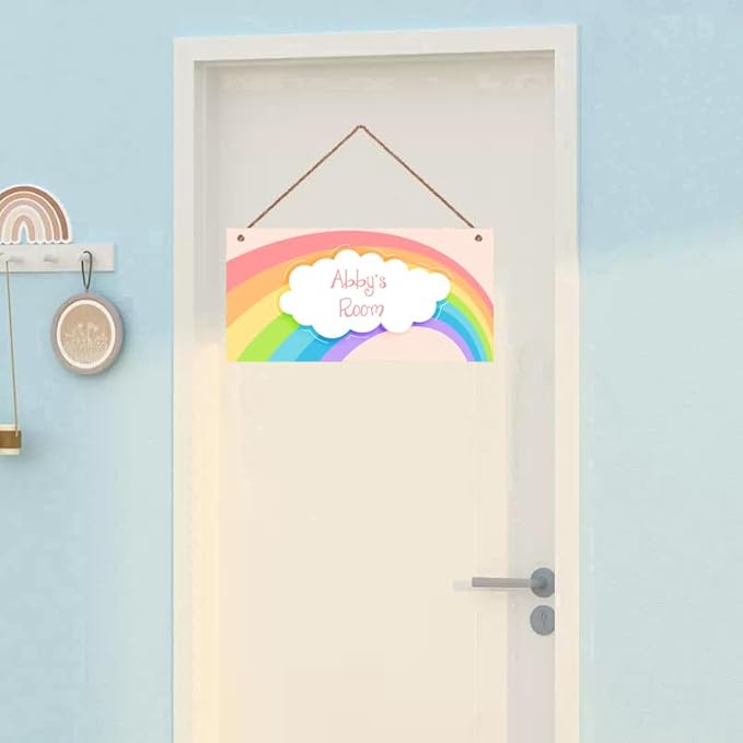 Personalized Signs Rainbow Wall Hanging Plaque Sign Magic Rainbow Sign For Girls Room Door Decor Baby Nursery Home Art Décor For Kids Room Little Man Cave