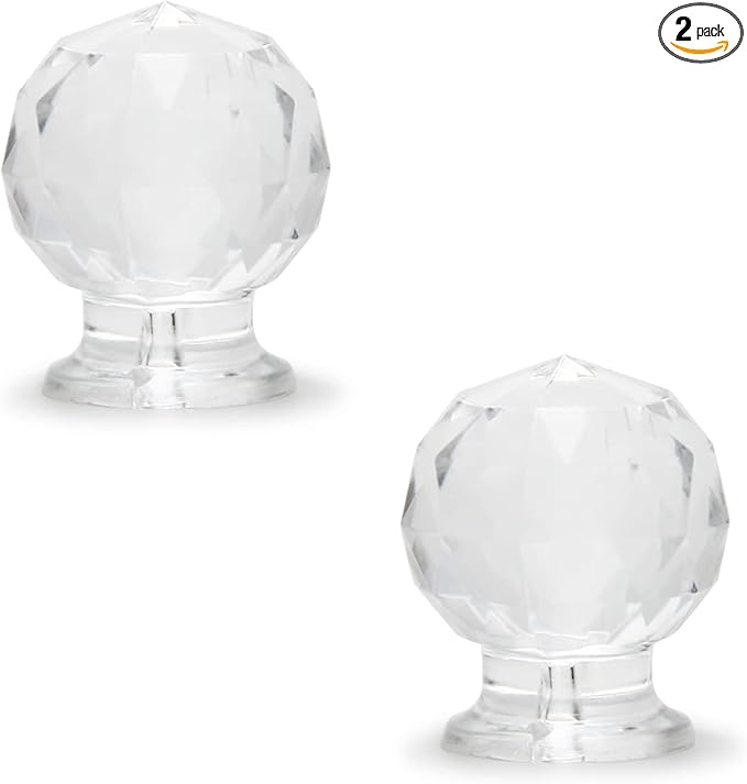 MroMax Tiny Pull Handle Round Diamond Acrylic Mini Knob 17mm Diameter Clear Shiny Cute Decoration for Jewelry Box, Gift Case and Makeup Box 2Pcs