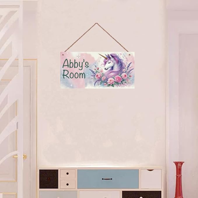 Personalized Vintage Unicorn Signs Magic Horse Sign For Kids Room Custom Name Door Wall Decor Flowers Floral Nursery Art Plate For Boys Room Girls Bedroom