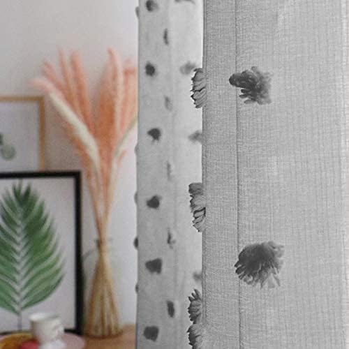 MYSKY HOME Pom Pom Grey Sheer Curtains for Bedroom Girls Room Curtains 63 inch Length for Nursery Kids Light Filtering Boho Window Drapes, Rod Pocket, 52" Wide, 2 Panels