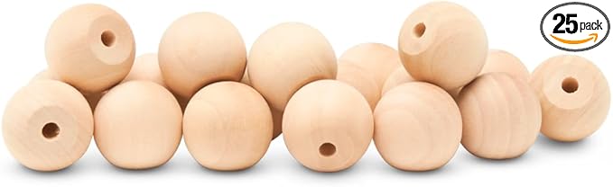 Wood Knobs, 1 Inch Round Natural Wood Drawer Pulls, Pack of 25 Unfinished Wooden Drawer Knobs, Ball Shaped Wood Cabinet Knobs, Nursery Dresser Knobs, Wood Door Knobs and Crafts