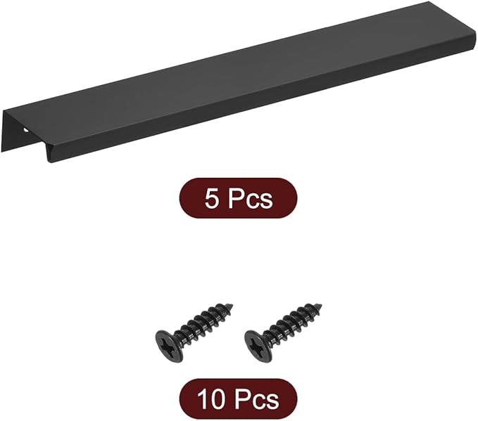 uxcell Cabinet Finger Edge Pull, 5pcs 200mm / 7.87" Aluminum Alloy Back Mount Hidden Cabinet Pulls Concealed Handle for Home Kitchen Drawer Cabinet, Black