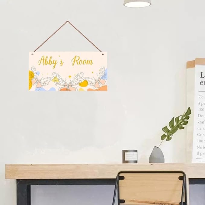 Personalized Sign Butterfly Floral Room Door Sign Girls Bedroom Kids Room Baby Nursery Wall Decor Custom Name Fantasy Art Wooden Plaque for Little Man Cave