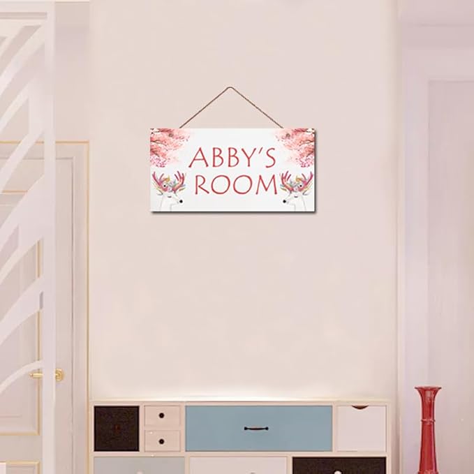 Personalized Signs Super Cute Deer Plaque, David's deer Sign, Kids Room Custom Name Door Wall Decor, Floral Nursery Art Plate For Boys Room Girls Bedroom Little Man Cave