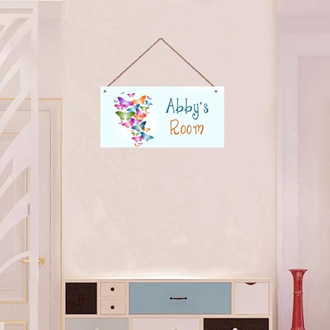 Personalized Colourful Butterflies Floral Signs for Girls Room Bedroom Door Hanging Wooden Signs Custom Baby Name Butterfly Door Hanger Baby Nursery Room Customized Kids Room Décor