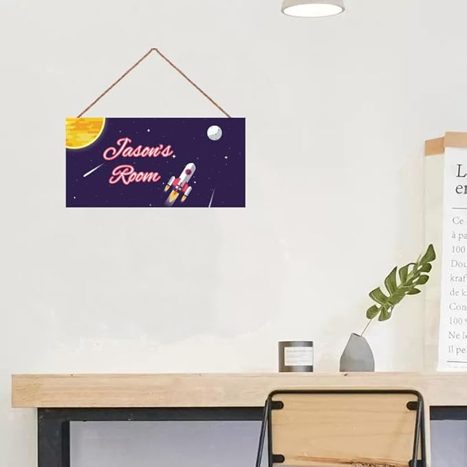Personalized Airship Sign Funny Aerospace Themed For Kids Room Door Decor,Custom Name Universe Wall Decor Decorative Plate for Nursery Girls Room Boys Bedroom Baby Children