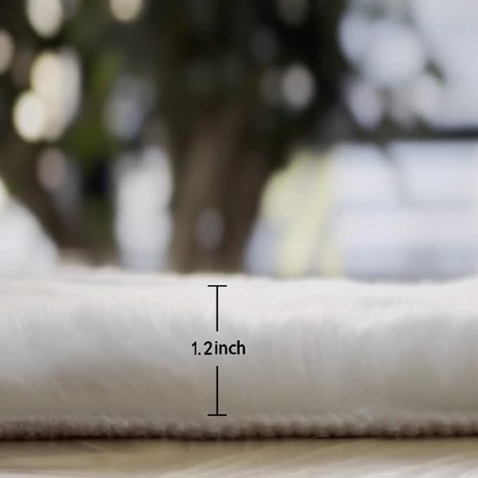 ORINOVA White Round Shag Rugs 6ft Faux Rabbit Washable Fur Area Rugs - Image 3