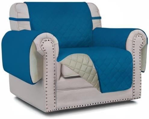 Easy-Going Reversible Couch Cover, Small Chair, Peacockblue/Beige | Machine - Image 10