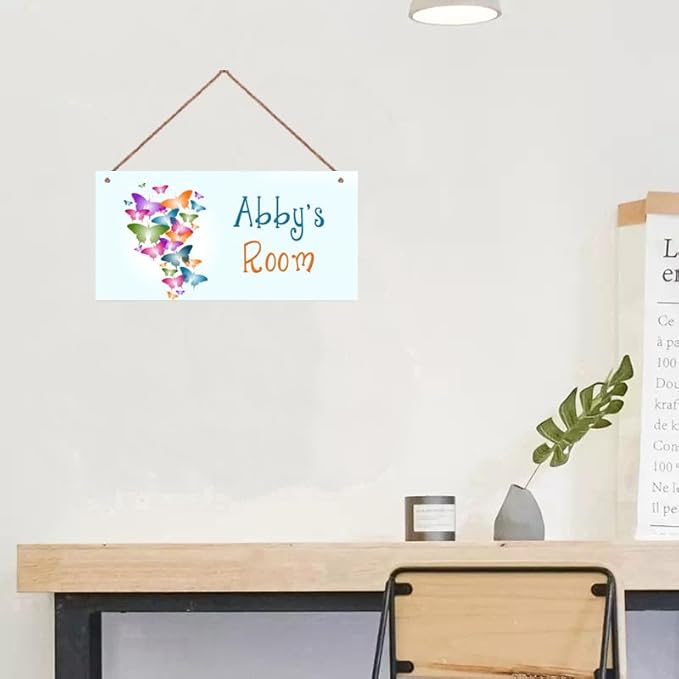 Personalized Colourful Butterflies Floral Signs for Girls Room Bedroom Door Hanging Wooden Signs Custom Baby Name Butterfly Door Hanger Baby Nursery Room Customized Kids Room Décor